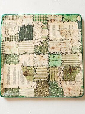 Handmade Vintage-Inspired Green Patchwork Trinket Ring Dish